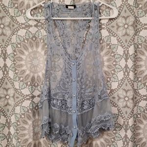 Womens light blue lace sleeveless cover up